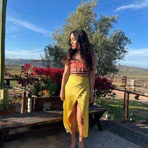 Zara Yellow Midi Wrap Skirt with Slit